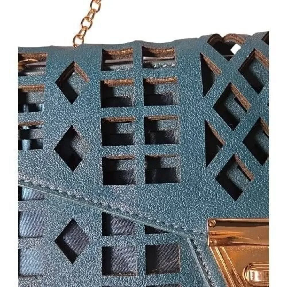 ​NWT NMS Studio Laser Cut Geometric Envelope Clutch - Deep Teal